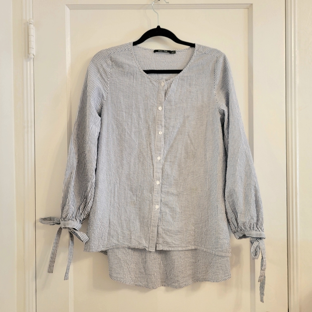 Striped Soft Cotton Loose-fitting Top with ties